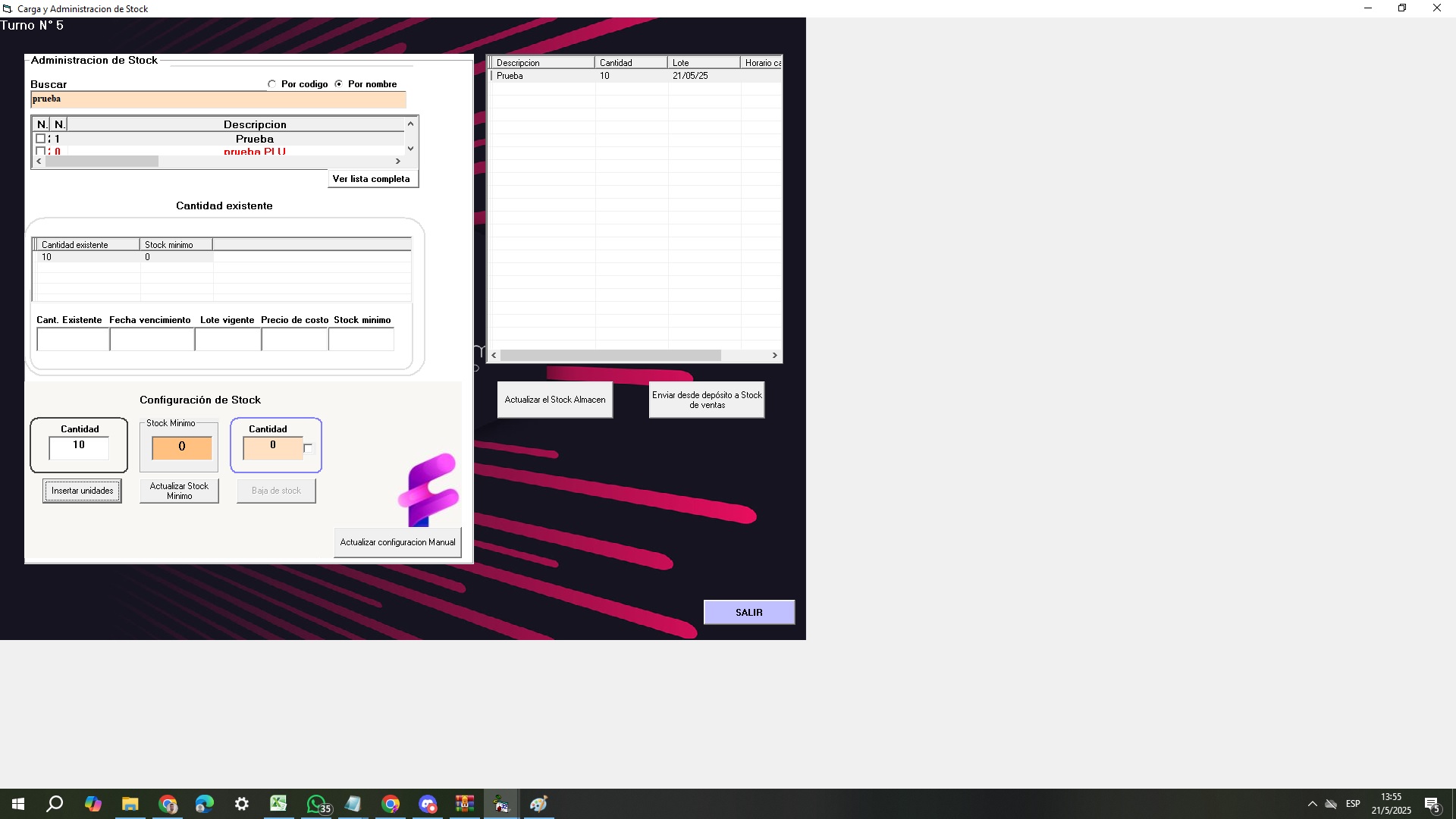 Pantalla de Stock