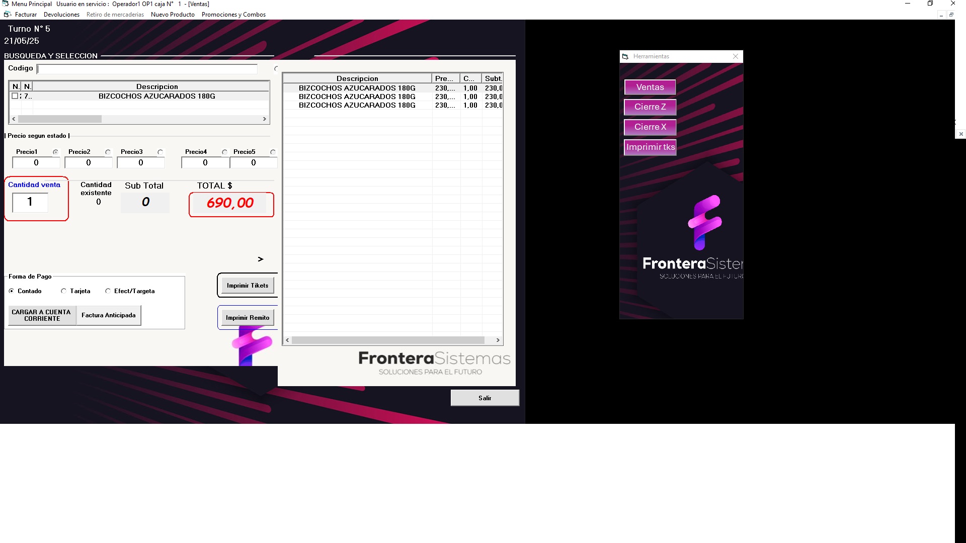 Pantalla de Ventas